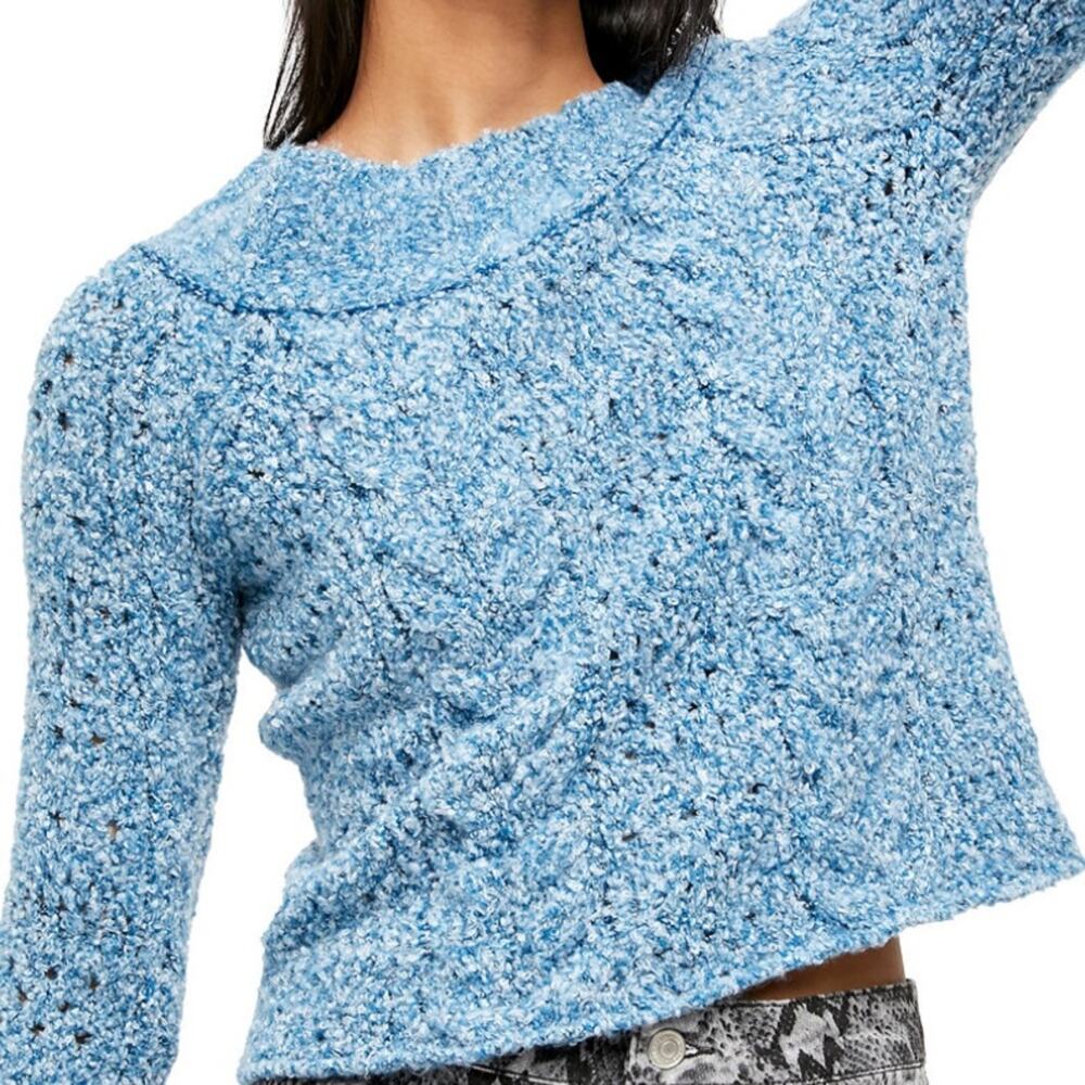Free People Sweater NWT On/Off Shoulder Cropped Blue Cable Knit Womens Small